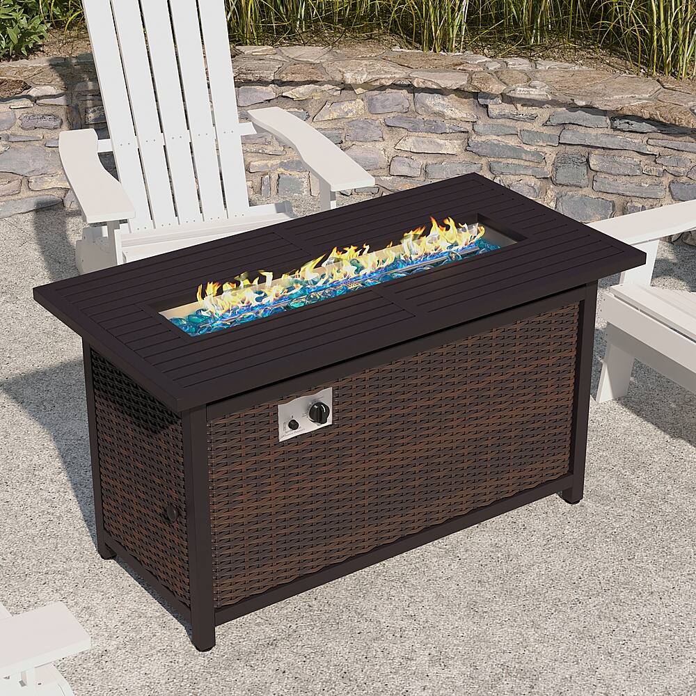Alt View 15. Alamont Home - Olympia Outdoor 50,000 BTU Fire Table with Steel Top and Wicker Base - Espresso/Black.