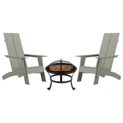 Flash Furniture - Finn Set of 2 Gray Dual Slat Poly Resin Adirondack Rocking Chairs-22" Round Fire Pit - Gray - Front_Zoom