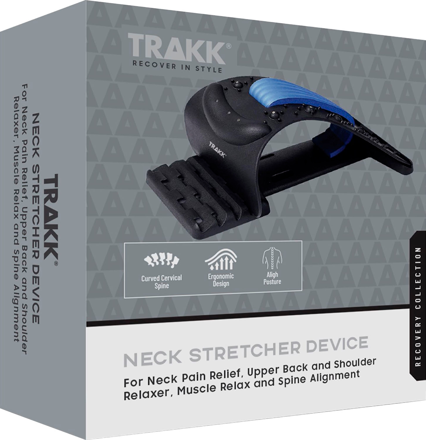 Left View: TRAKK - Multi Level Neck Stretching Device - Black/Blue