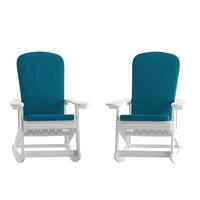Alamont Home - Savannah Indoor/Outdoor Rocking Adirondack Chairs with Cushions - Set of 2 - White/Teal - Front_Zoom