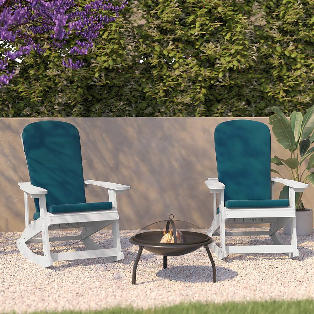 Alt View 12. Alamont Home - Savannah Indoor/Outdoor Rocking Adirondack Chairs with Cushions - Set of 2 - White/Teal.