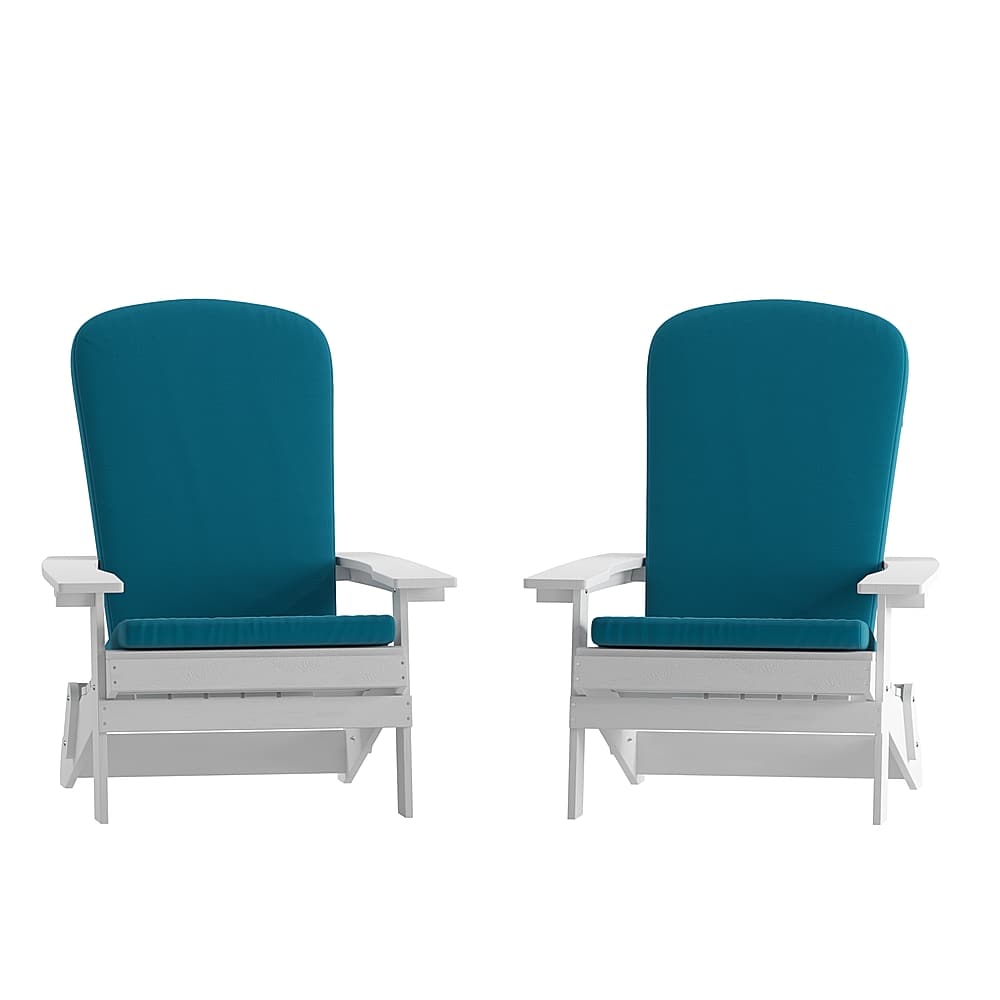 Alamont Home - Charlestown Indoor/Outdoor Folding Adirondack Chairs with Cushions - Set of 2 - White/Teal - Front_Zoom