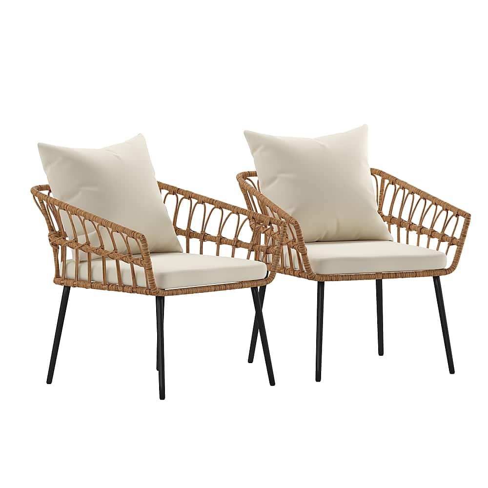 Alamont Home - Hensley All-Weather Rattan Wicker Patio Chairs with Cushions - 2 Pack - Natural/Cream - Front_Zoom