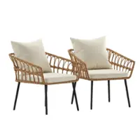 Alamont Home - Hensley All-Weather Rattan Wicker Patio Chairs with Cushions - 2 Pack - Natural/Cream - Front_Zoom