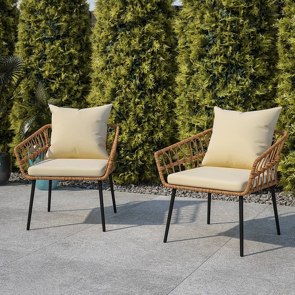 Alt View 12. Alamont Home - Hensley All-Weather Rattan Wicker Patio Chairs with Cushions - 2 Pack - Natural/Cream.