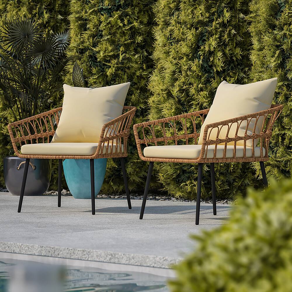 Alt View 15. Alamont Home - Hensley All-Weather Rattan Wicker Patio Chairs with Cushions - 2 Pack - Natural/Cream.