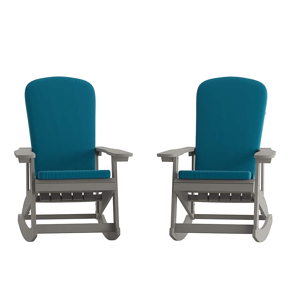 Front. Alamont Home - Savannah Indoor/Outdoor Rocking Adirondack Chairs with Cushions - Set of 2 - Gray/Teal.