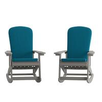Alamont Home - Savannah Indoor/Outdoor Rocking Adirondack Chairs with Cushions - Set of 2 - Gray/Teal - Front_Zoom
