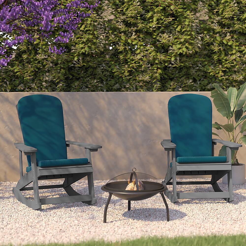Alt View 12. Alamont Home - Savannah Indoor/Outdoor Rocking Adirondack Chairs with Cushions - Set of 2 - Gray/Teal.