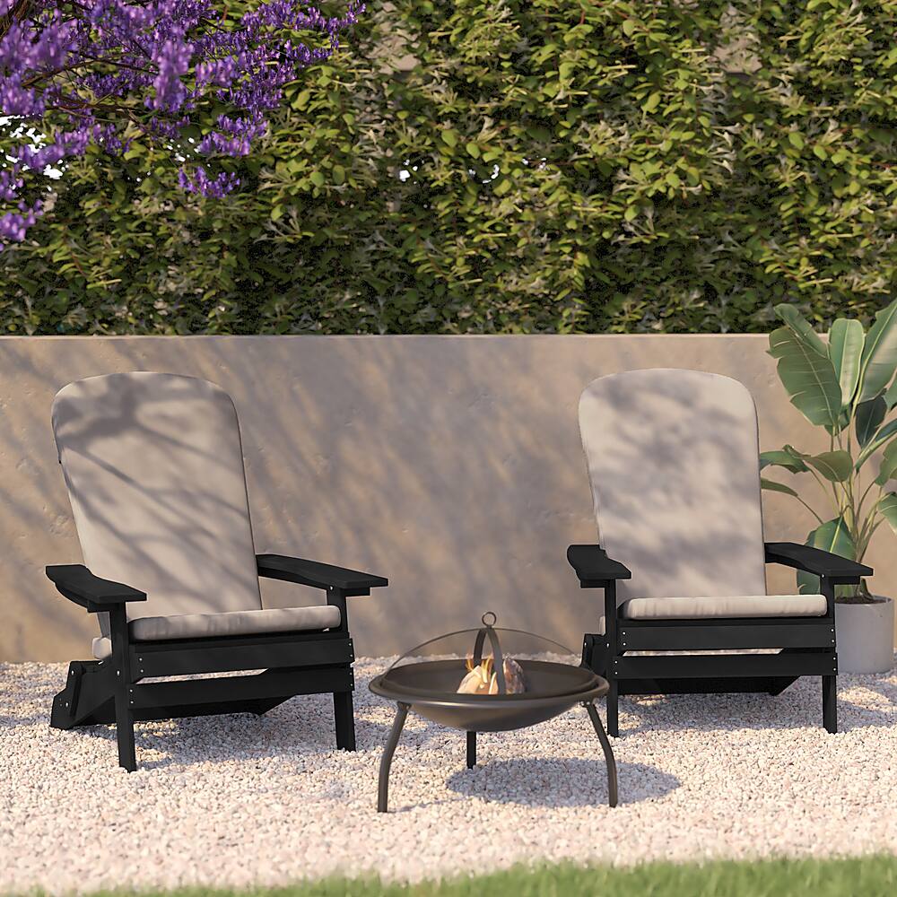 Alt View 12. Alamont Home - Charlestown Indoor/Outdoor Folding Adirondack Chairs with Cushions - Set of 2 - Black/Cream.