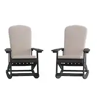 Alamont Home - Savannah Indoor/Outdoor Rocking Adirondack Chairs with Cushions - Set of 2 - Black/Cream - Front_Zoom