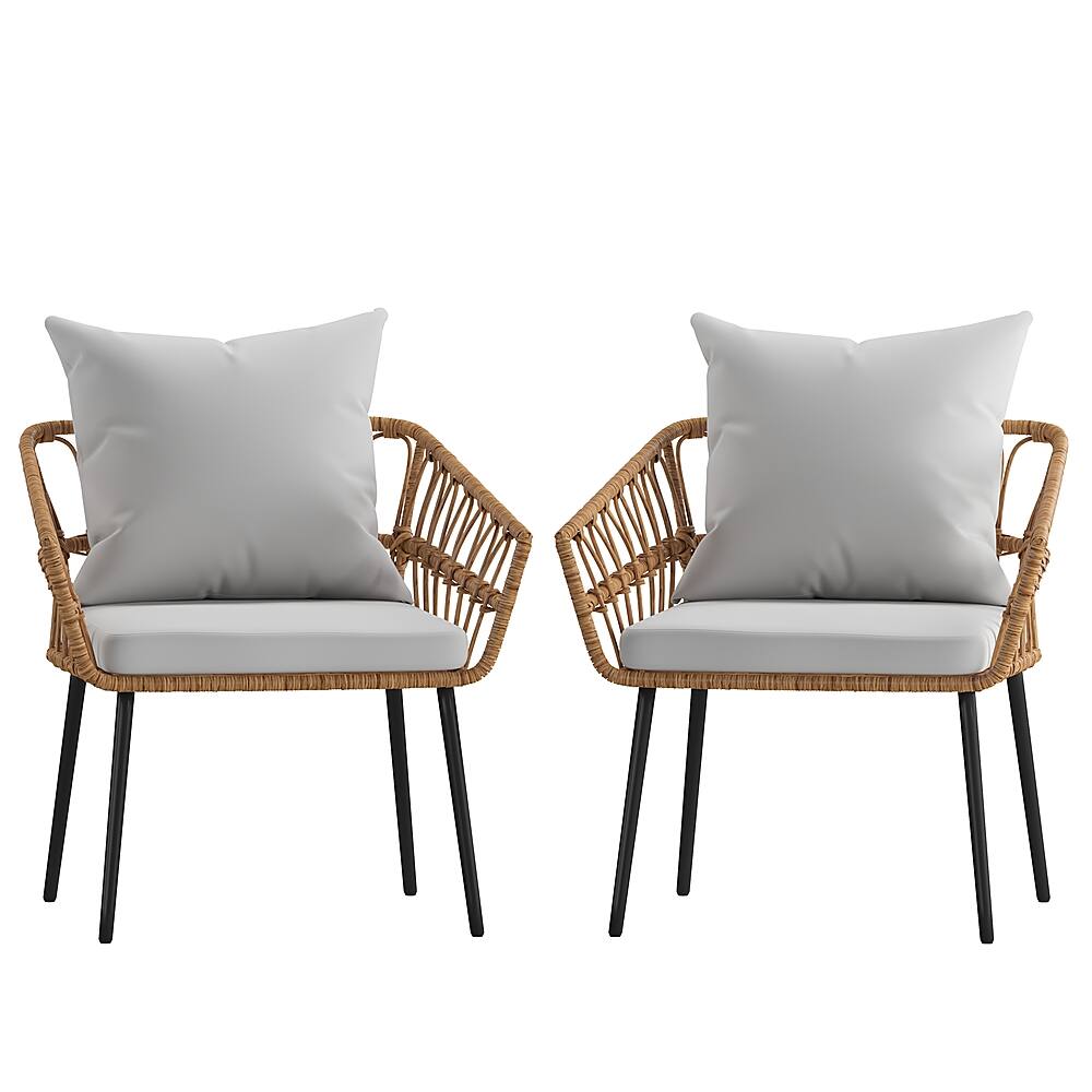 Alt View 11. Alamont Home - Hensley All-Weather Rattan Wicker Patio Chairs with Cushions - 2 Pack - Natural/Gray.