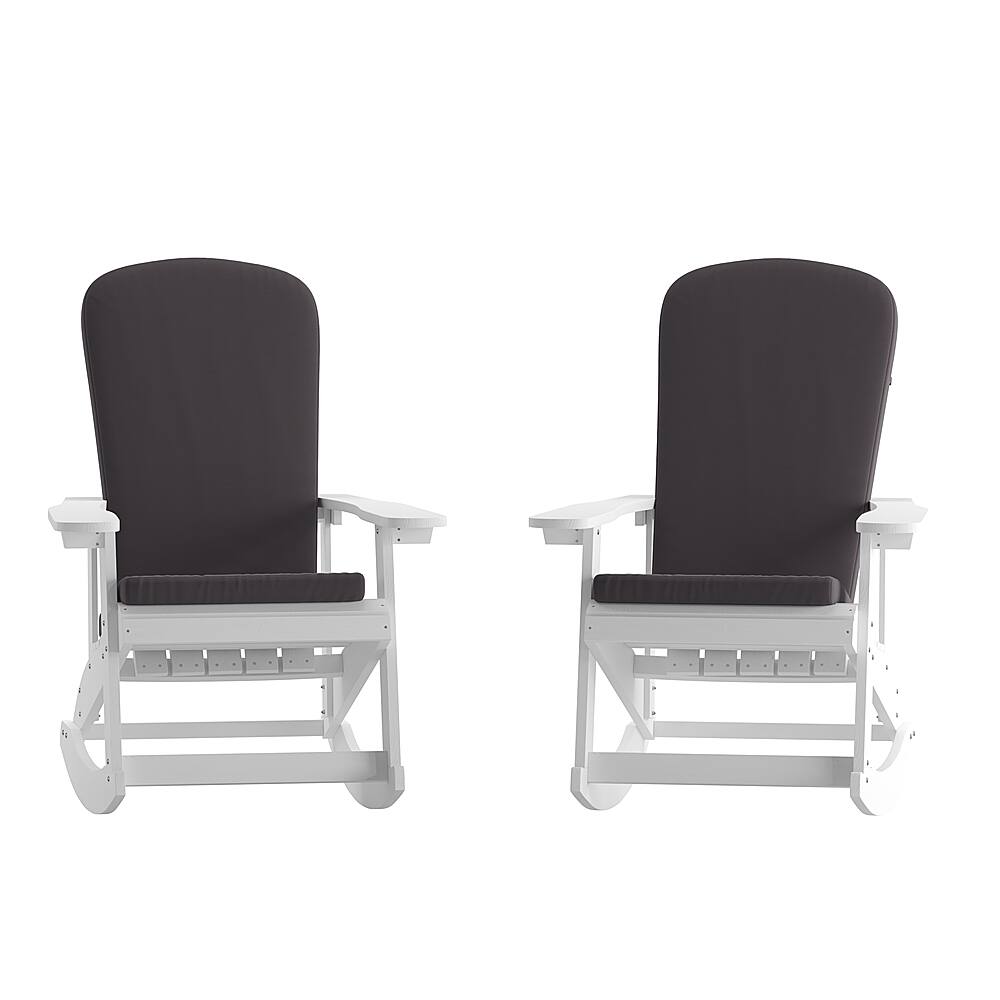 Front. Alamont Home - Savannah Indoor/Outdoor Rocking Adirondack Chairs with Cushions - Set of 2 - White/Gray.