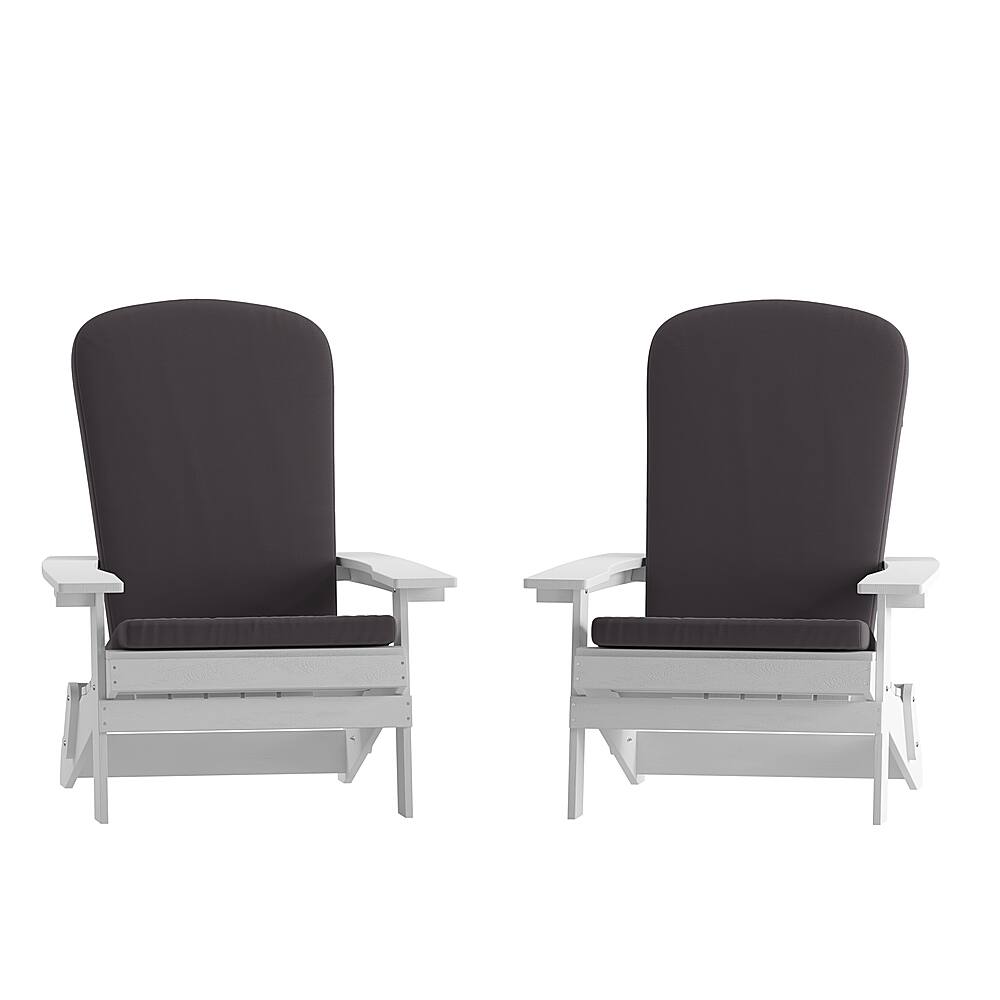 Front. Alamont Home - Charlestown Indoor/Outdoor Folding Adirondack Chairs with Cushions - Set of 2 - White/Gray.