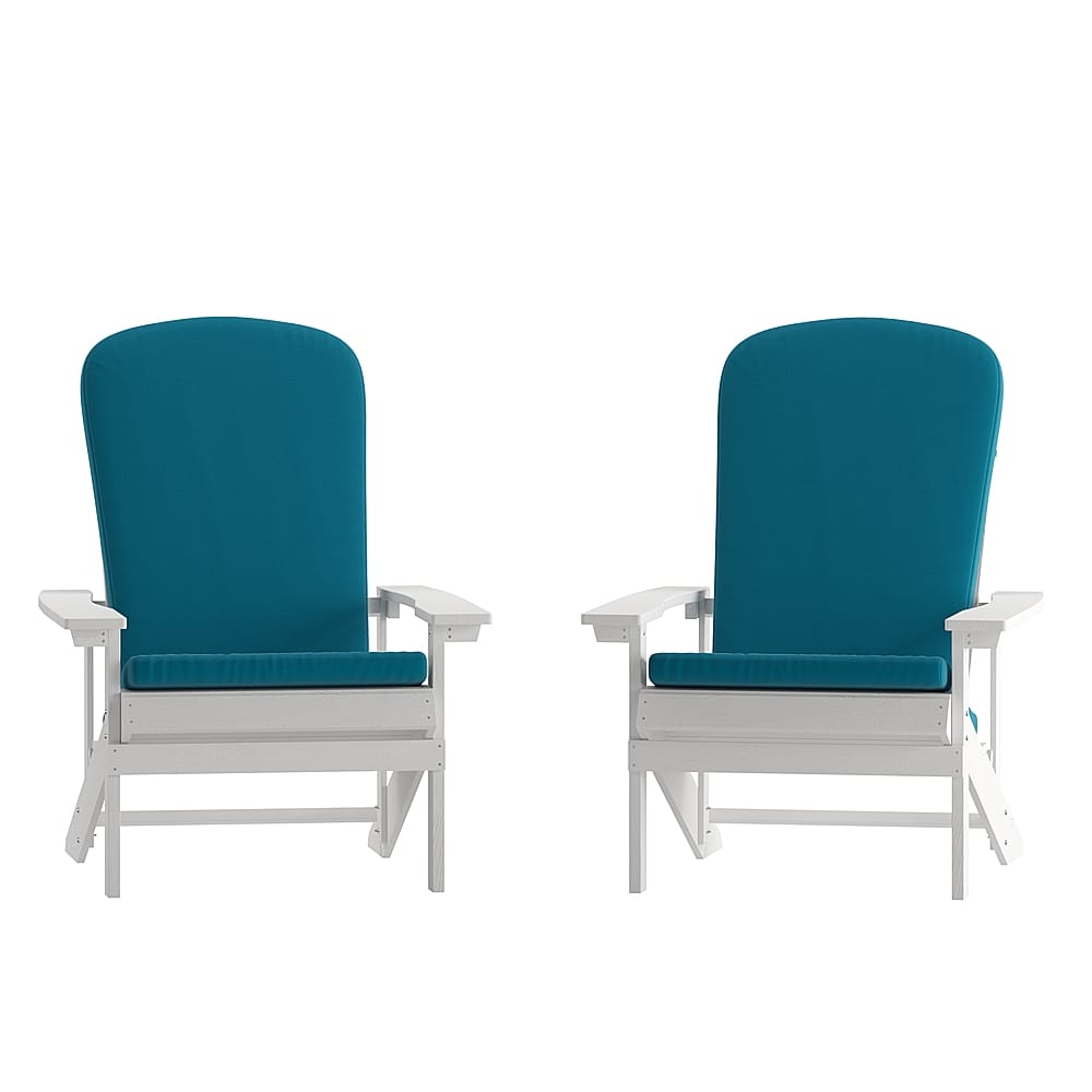 Front. Alamont Home - Charlestown Indoor/Outdoor Adirondack Chairs with Cushions - Set of 2 - White/Teal.