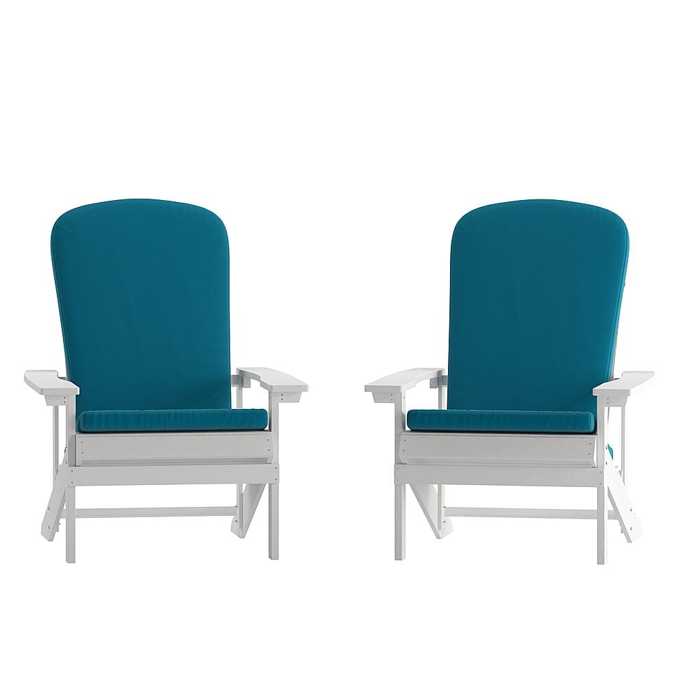 Front. Alamont Home - Charlestown Indoor/Outdoor Adirondack Chairs with Cushions - Set of 2 - White/Teal.