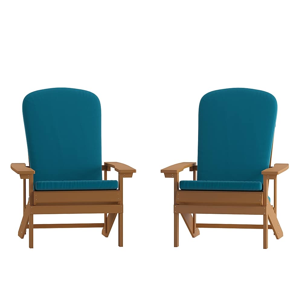 Alamont Home - Charlestown Indoor/Outdoor Adirondack Chairs with Cushions - Set of 2 - Teak/Teal - Front_Zoom