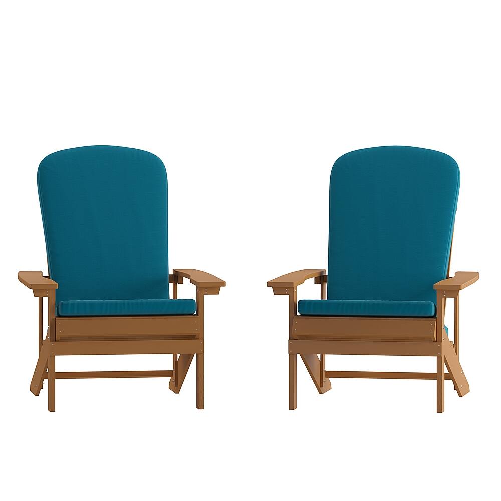 Front. Alamont Home - Charlestown Indoor/Outdoor Adirondack Chairs with Cushions - Set of 2 - Teak/Teal.