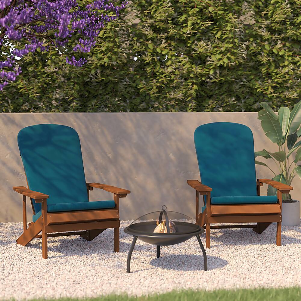Alt View 12. Alamont Home - Charlestown Indoor/Outdoor Adirondack Chairs with Cushions - Set of 2 - Teak/Teal.