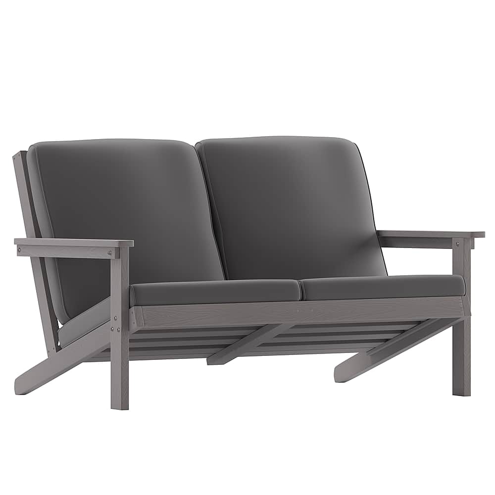 Alamont Home - Charlestown All-Weather Poly Resin Adirondack Loveseat & Cushions - Gray - Front_Zoom