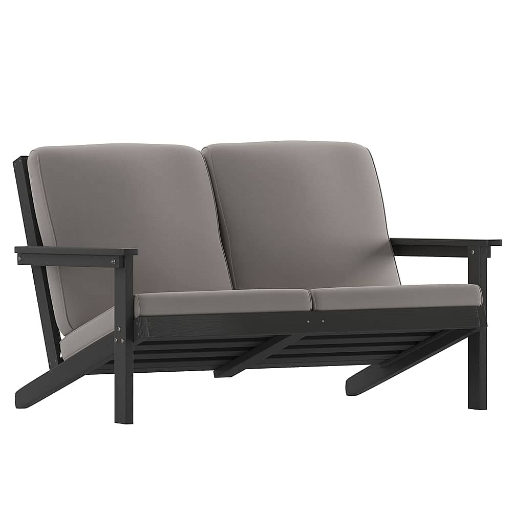 Alamont Home - Charlestown All-Weather Poly Resin Adirondack Loveseat & Cushions - Black/Charcoal - Front_Zoom