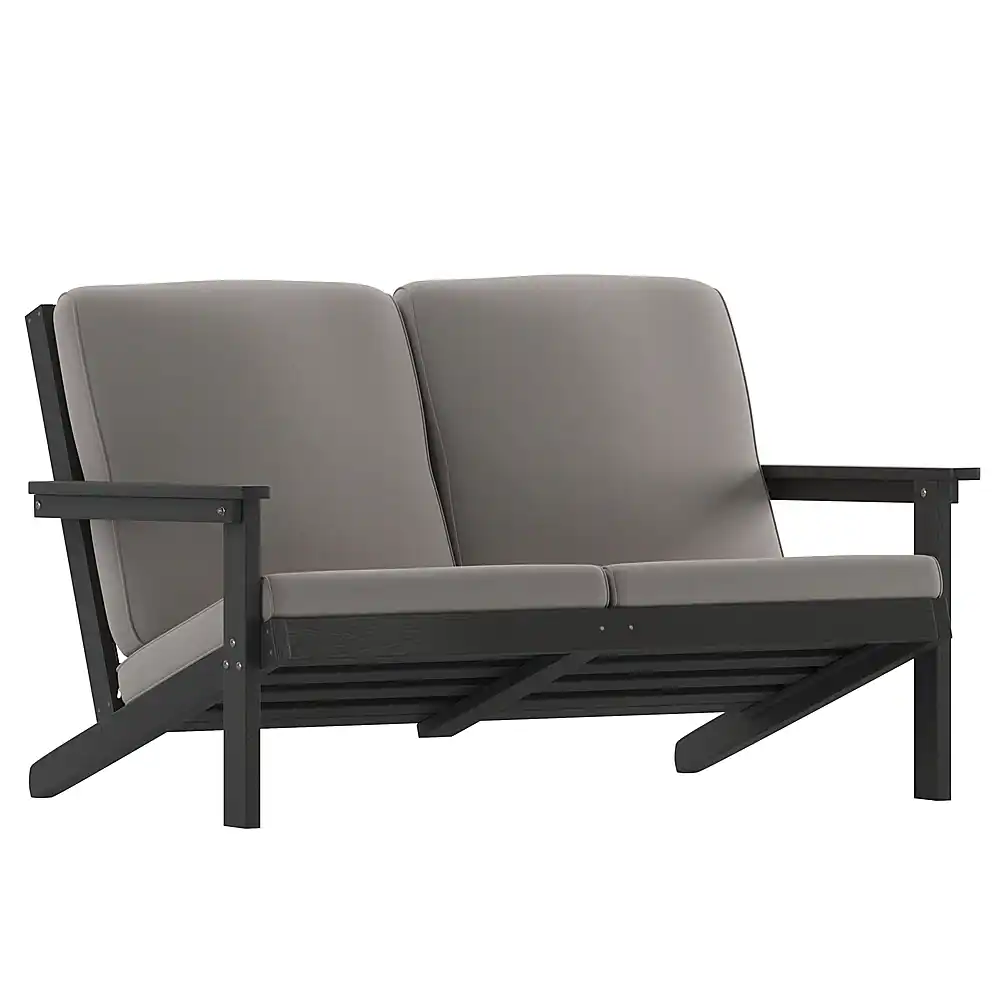 Alamont Home - Charlestown All-Weather Poly Resin Adirondack Loveseat & Cushions - Black/Charcoal