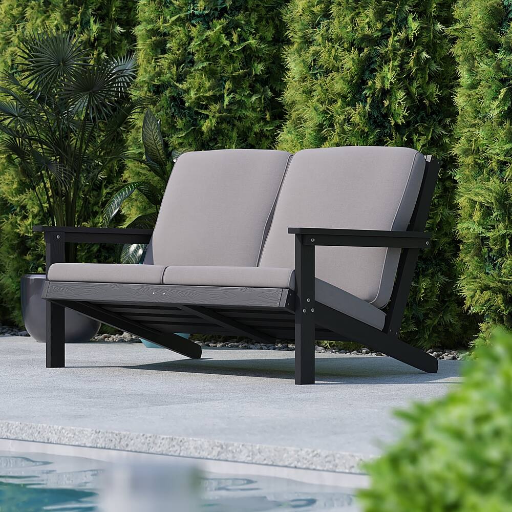 Alt View 12. Alamont Home - Charlestown All-Weather Poly Resin Adirondack Loveseat & Cushions - Black/Charcoal.