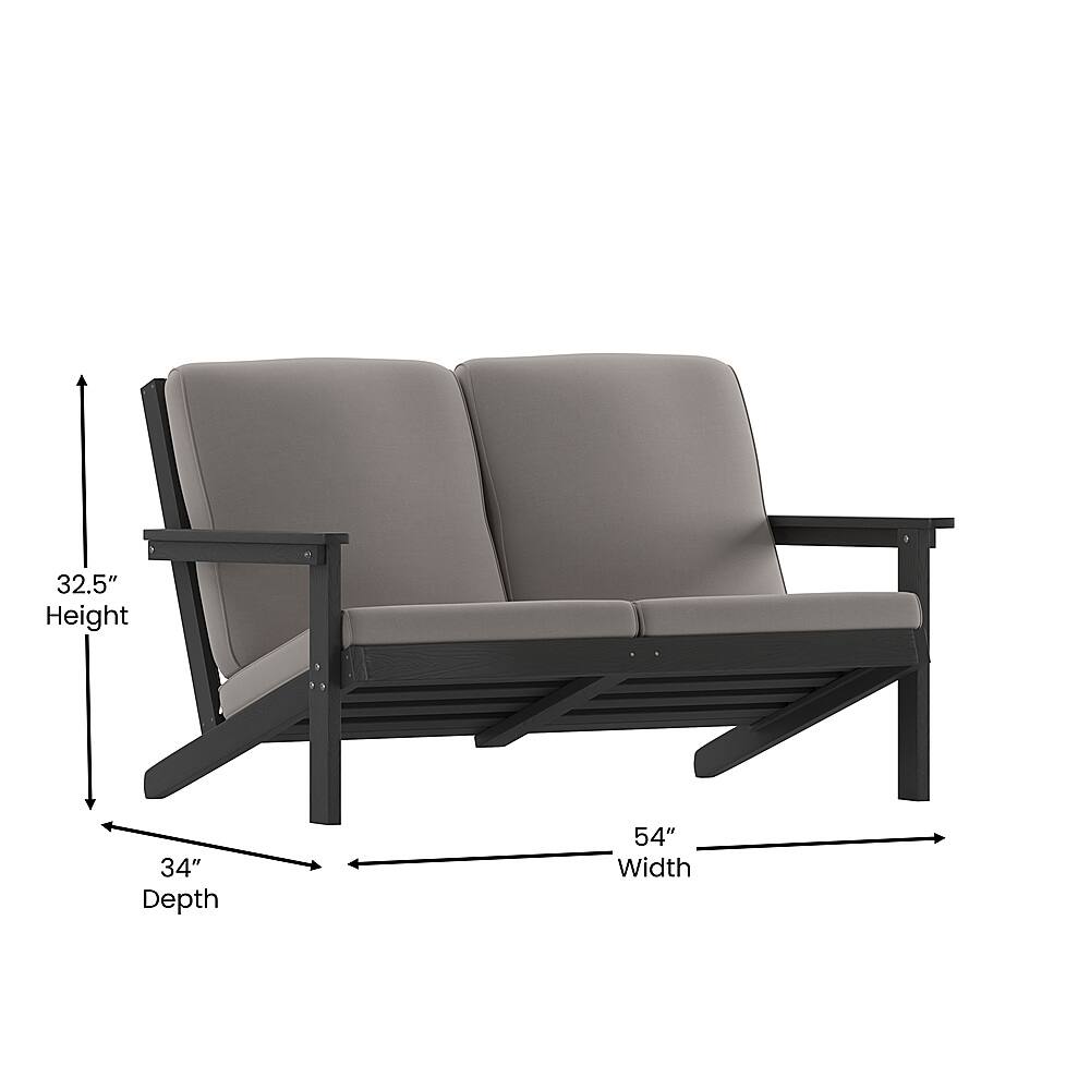 Alt View 13. Alamont Home - Charlestown All-Weather Poly Resin Adirondack Loveseat & Cushions - Black/Charcoal.