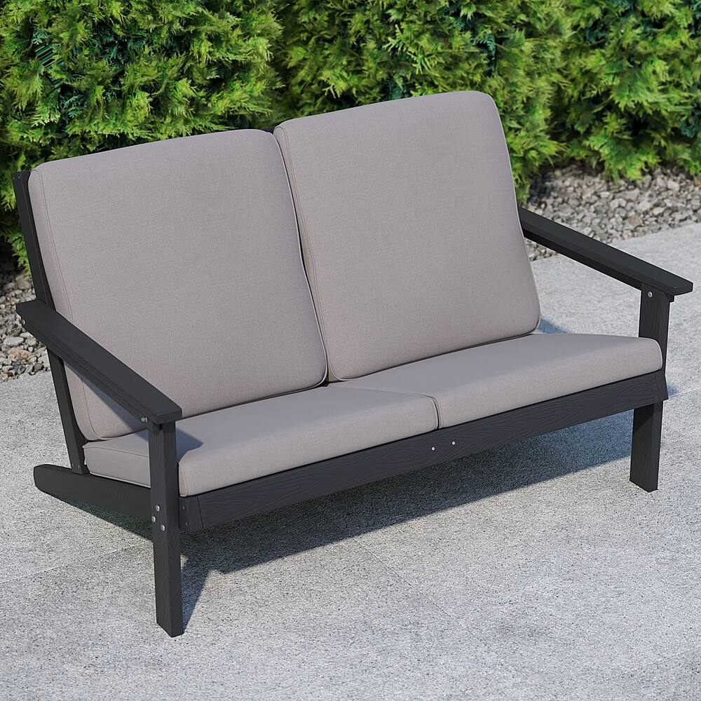 Alt View 14. Alamont Home - Charlestown All-Weather Poly Resin Adirondack Loveseat & Cushions - Black/Charcoal.
