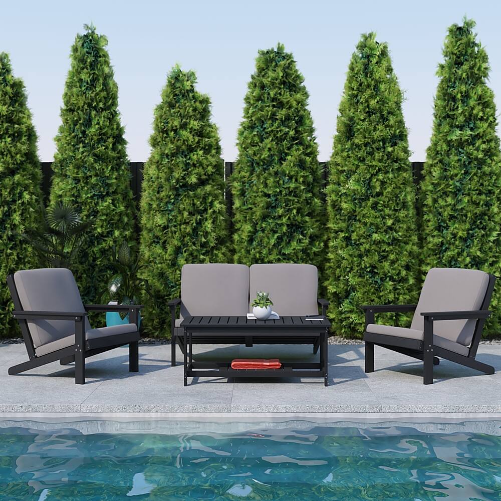 Alt View 15. Alamont Home - Charlestown All-Weather Poly Resin Adirondack Loveseat & Cushions - Black/Charcoal.