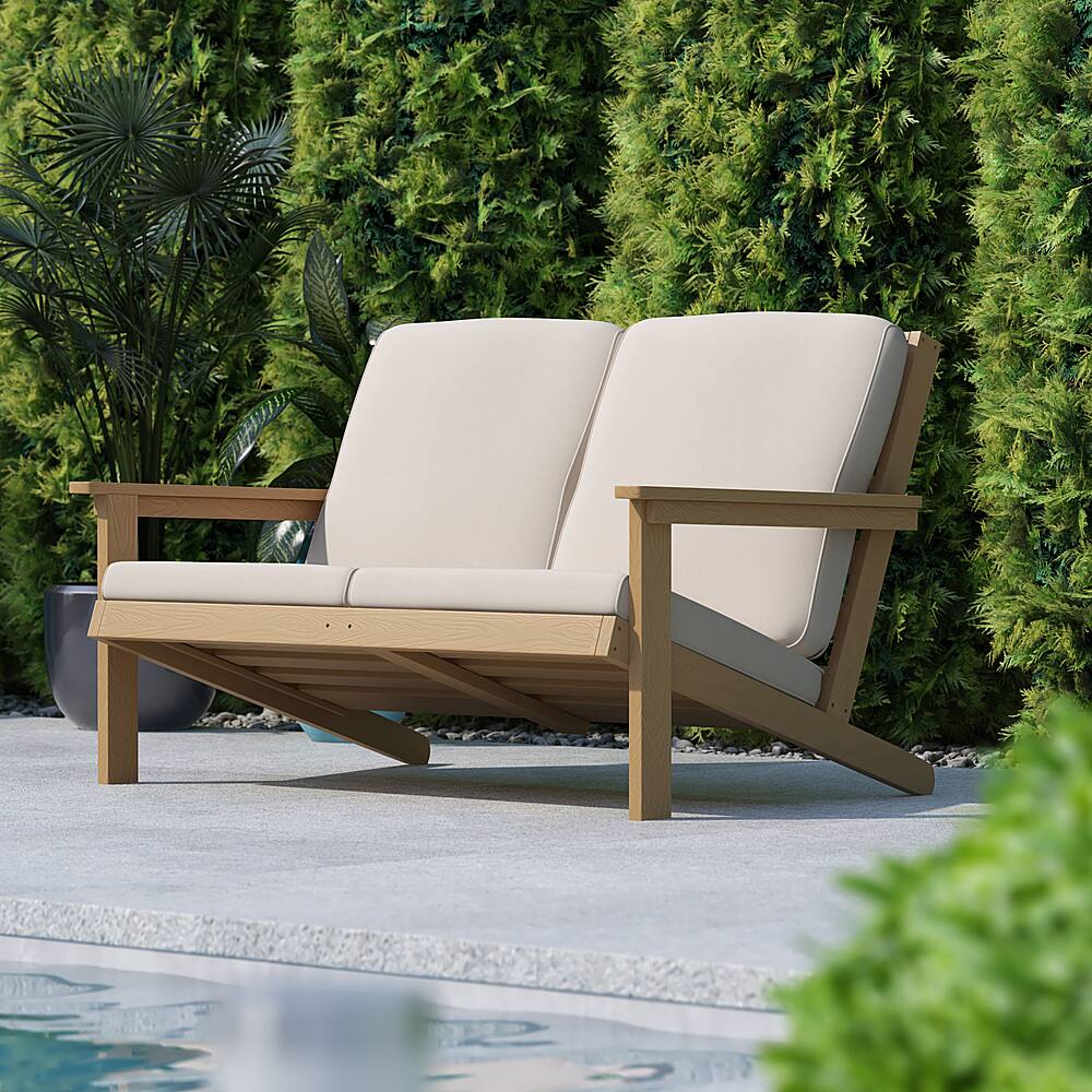Alt View 12. Alamont Home - Charlestown All-Weather Poly Resin Adirondack Loveseat & Cushions - Natural Cedar/Cream.