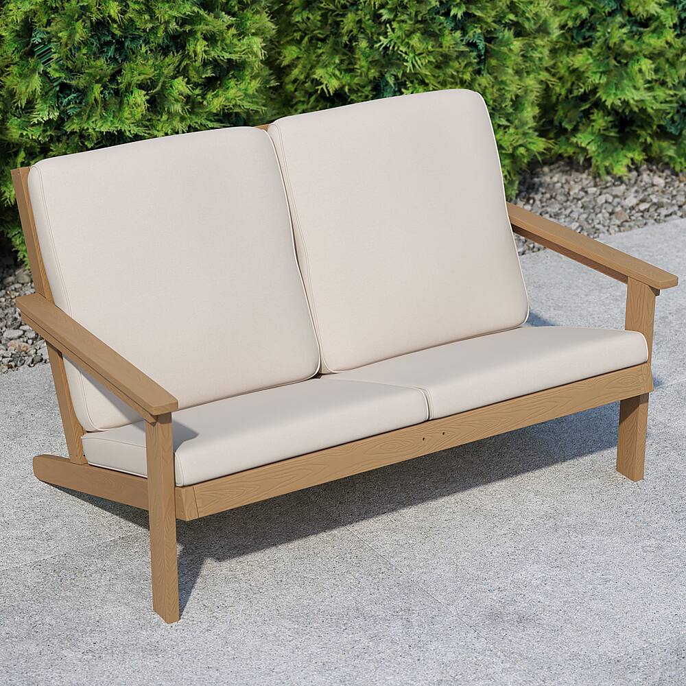 Alt View 14. Alamont Home - Charlestown All-Weather Poly Resin Adirondack Loveseat & Cushions - Natural Cedar/Cream.