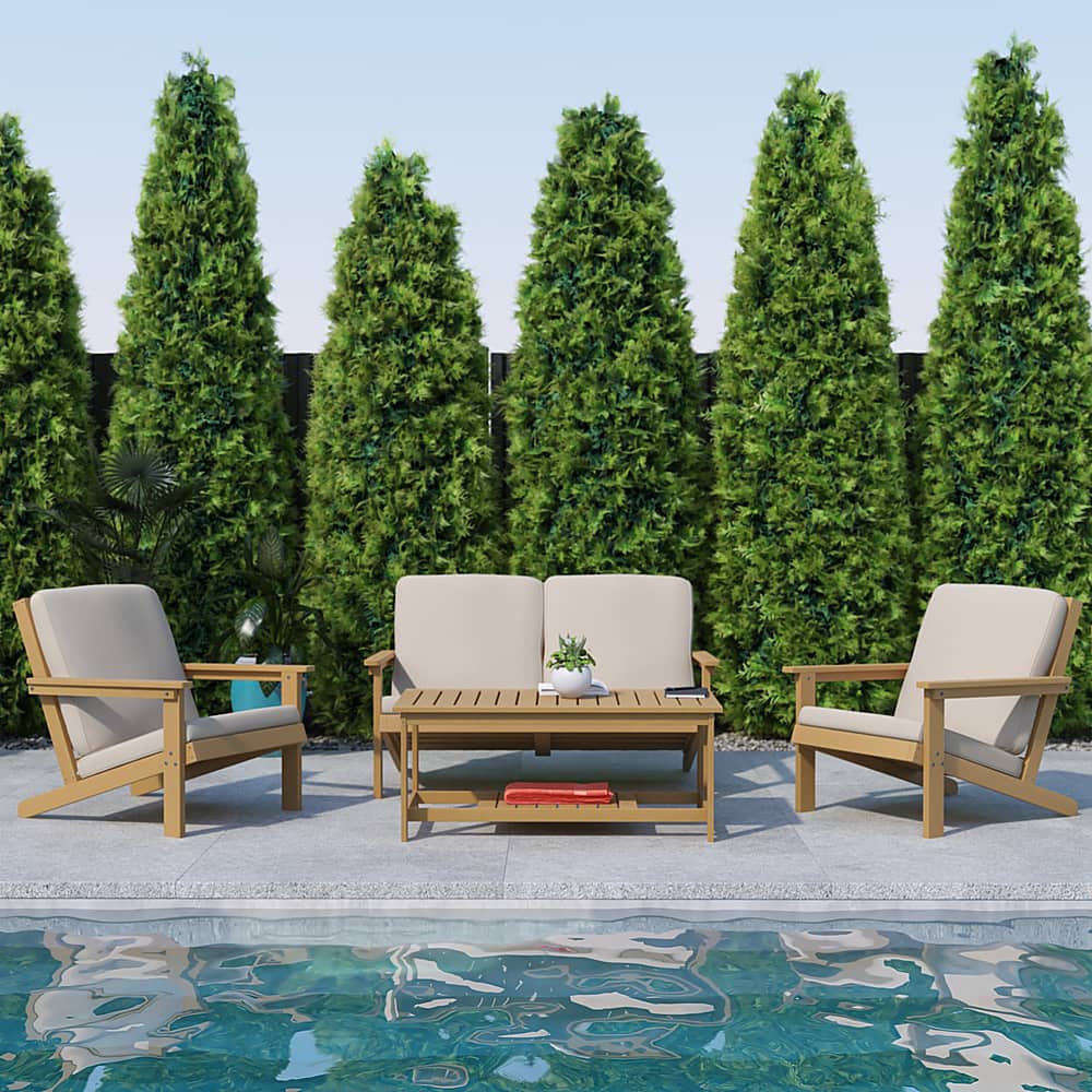 Alt View 15. Alamont Home - Charlestown All-Weather Poly Resin Adirondack Loveseat & Cushions - Natural Cedar/Cream.