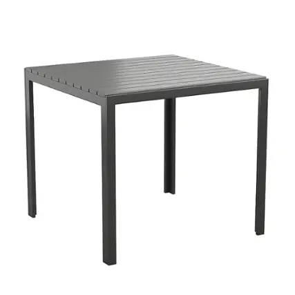 Front. Alamont Home - Harris Indoor/Outdoor Commercial Steel Patio Table with Poly Resin Slatted Top - Black.