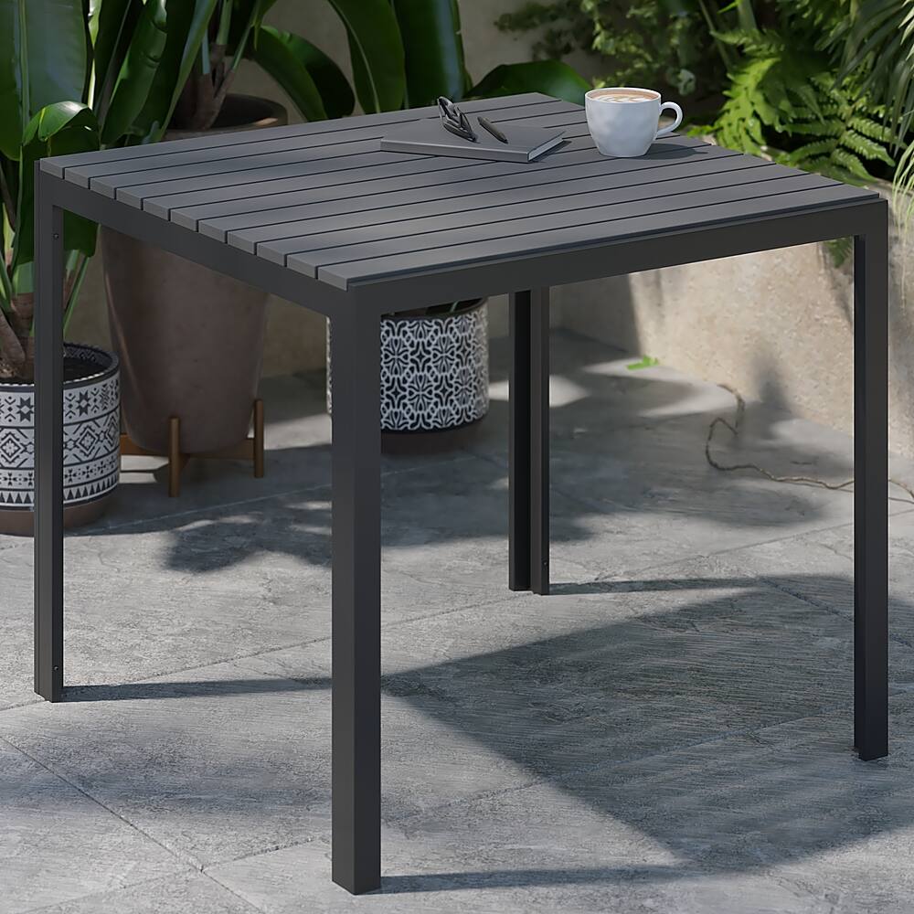 Alt View 14. Alamont Home - Harris Indoor/Outdoor Commercial Steel Patio Table with Poly Resin Slatted Top - Black.