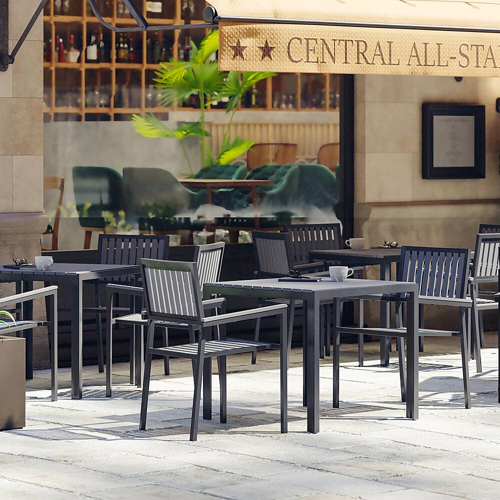 Alt View 15. Alamont Home - Harris Indoor/Outdoor Commercial Steel Patio Table with Poly Resin Slatted Top - Black.
