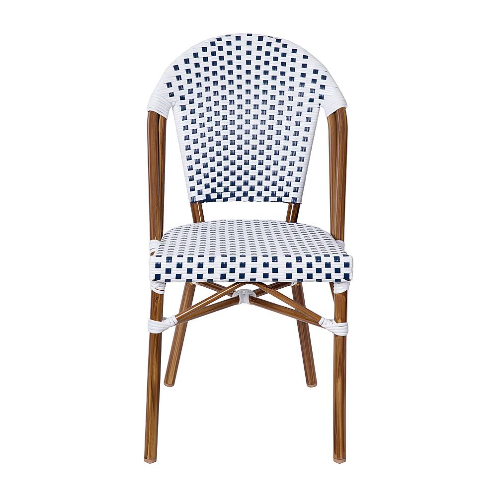 Alt View 11. Alamont Home - Lourdes 2 Pack All-Weather Commercial Paris Chairs with Bamboo Print Frame - White & Navy/Natural Frame.