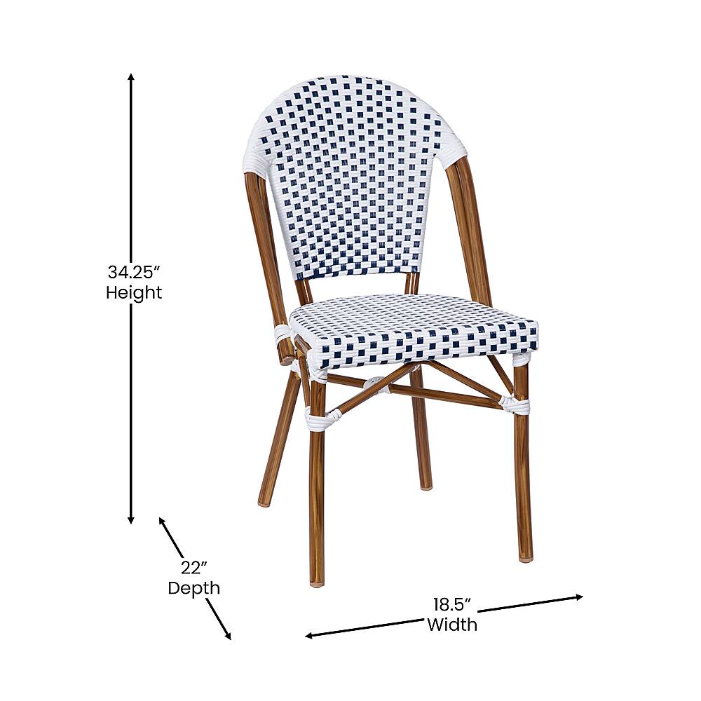 Alt View 13. Alamont Home - Lourdes 2 Pack All-Weather Commercial Paris Chairs with Bamboo Print Frame - White & Navy/Natural Frame.