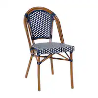 Alamont Home - Bordeaux All-Weather Commercial Paris Chair with Bamboo Print Aluminum Frame - Navy & White/Natural Frame - Front_Zoom