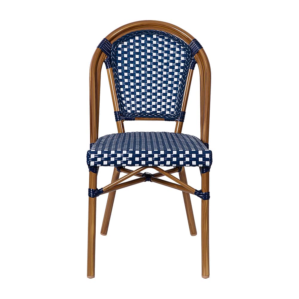 Alt View 11. Alamont Home - Bordeaux All-Weather Commercial Paris Chair with Bamboo Print Aluminum Frame - Navy & White/Natural Frame.