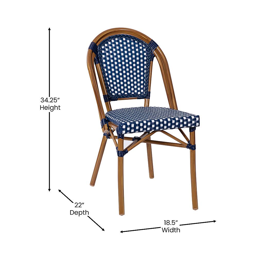 Alt View 13. Alamont Home - Bordeaux All-Weather Commercial Paris Chair with Bamboo Print Aluminum Frame - Navy & White/Natural Frame.