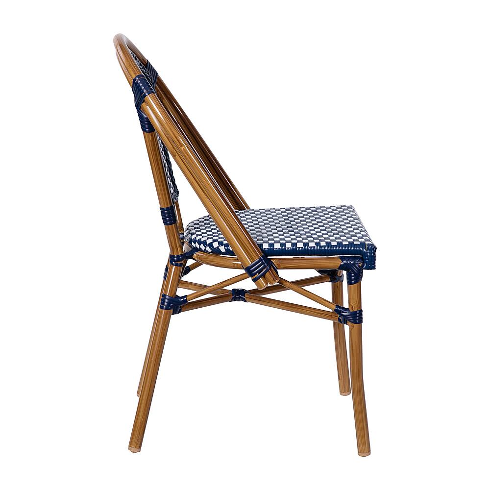 Alt View 18. Alamont Home - Bordeaux All-Weather Commercial Paris Chair with Bamboo Print Aluminum Frame - Navy & White/Natural Frame.