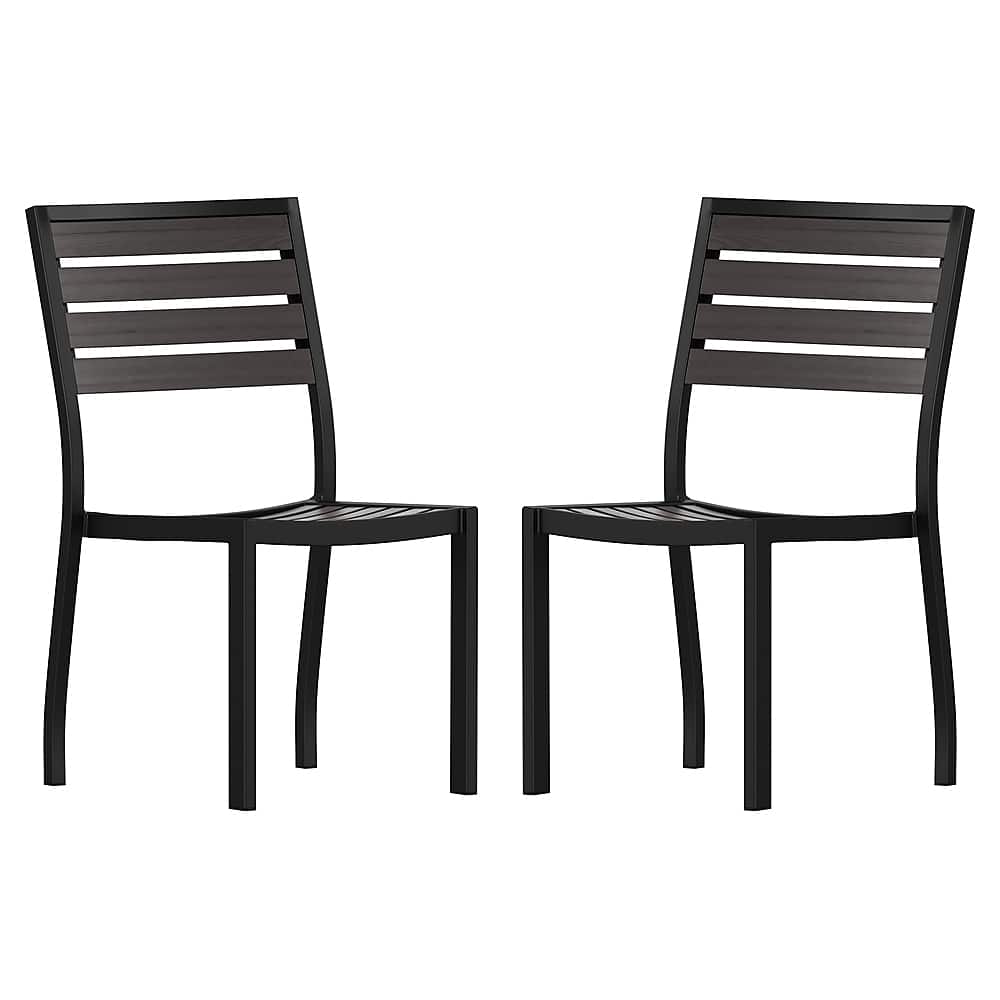 Front. Alamont Home - Lark Set of 2 Outdoor Faux Teak Side Chairs with Poly Slats - Patio Chairs - Gray Wash Teak.