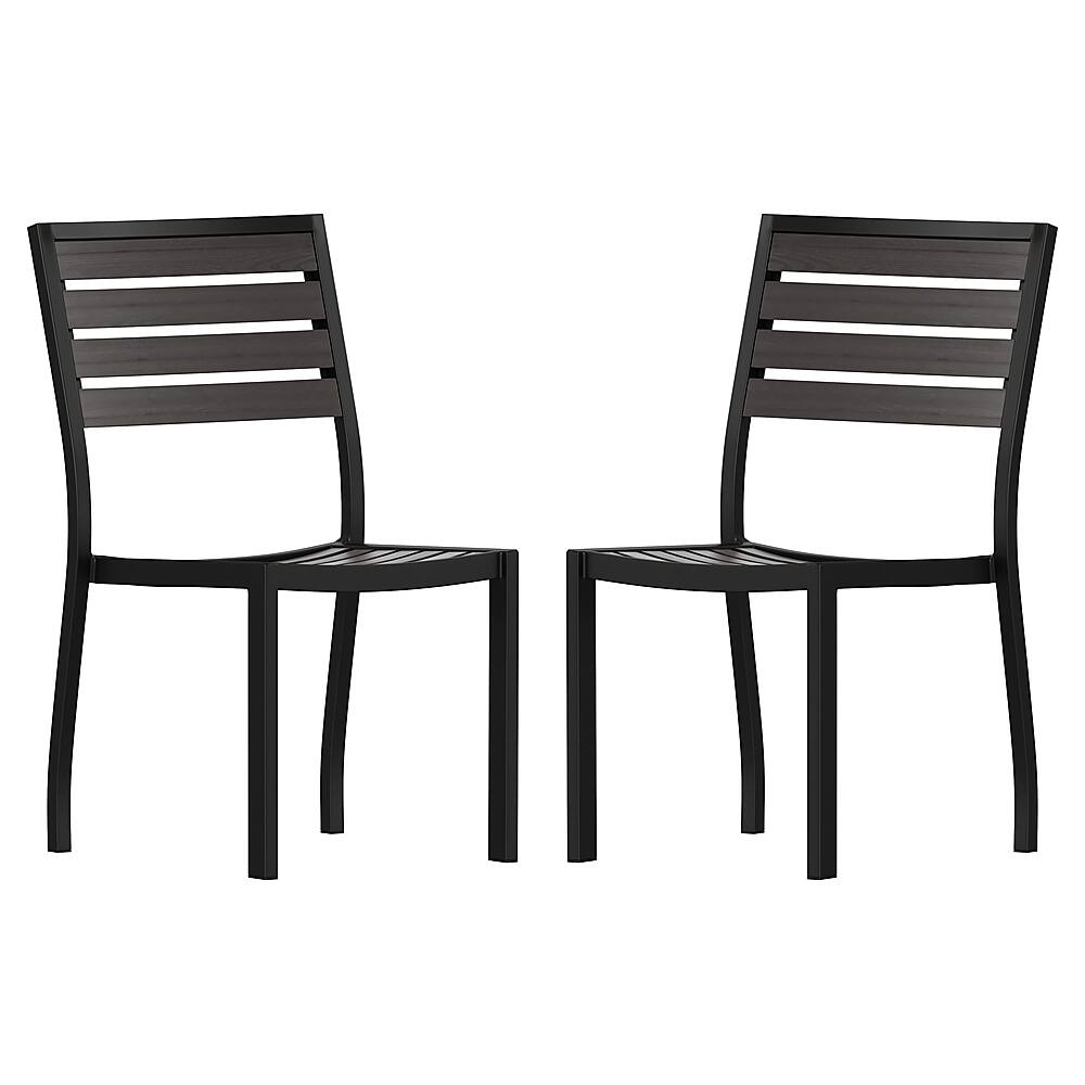 Alamont Home - Lark Set of 2 Outdoor Faux Teak Side Chairs with Poly Slats - Patio Chairs - Gray Wash Teak