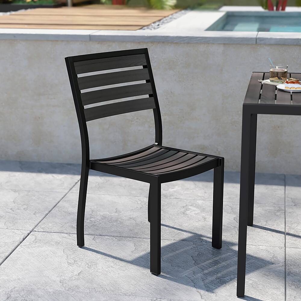Alt View 12. Alamont Home - Lark Set of 2 Outdoor Faux Teak Side Chairs with Poly Slats - Patio Chairs - Gray Wash Teak.