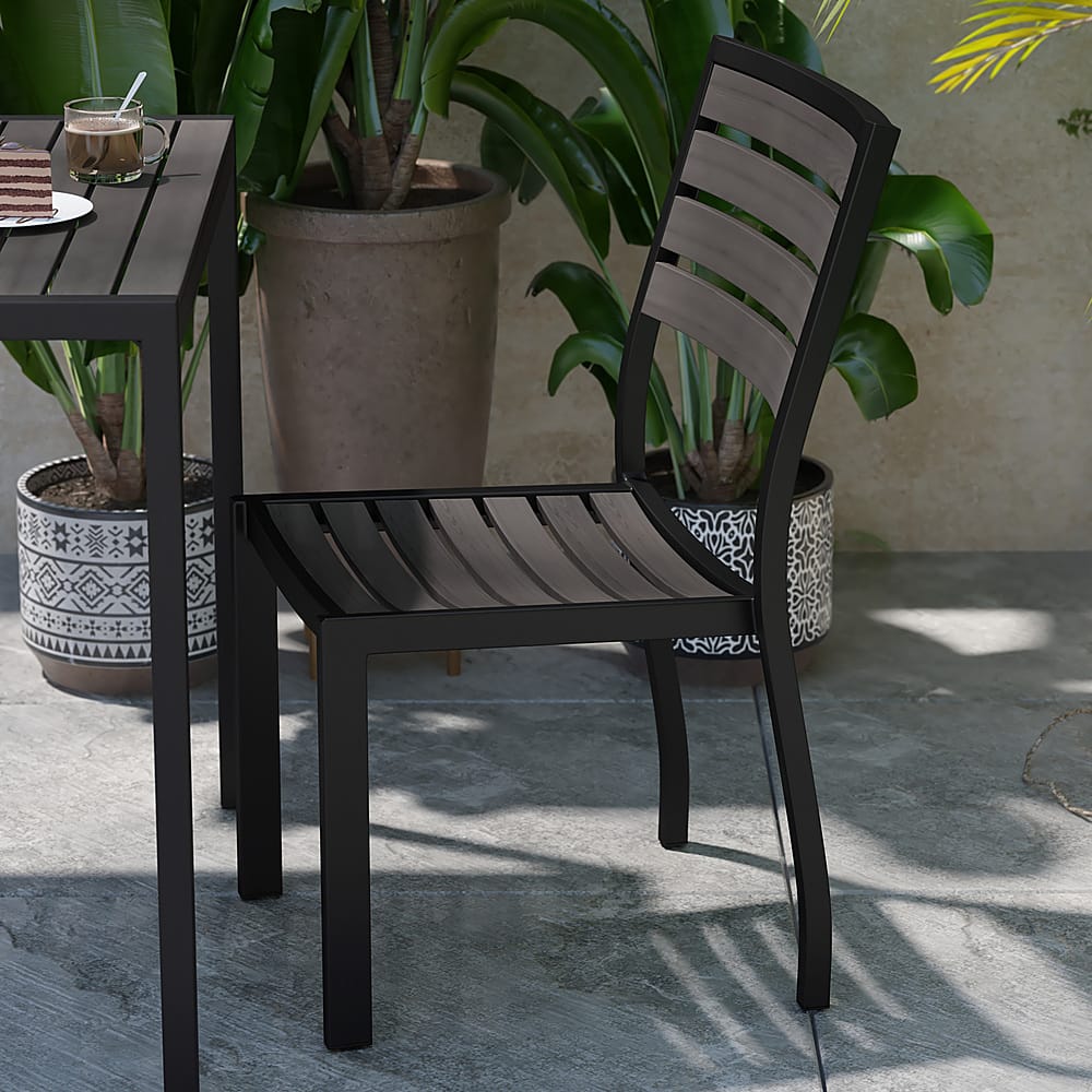 Alt View 14. Alamont Home - Lark Set of 2 Outdoor Faux Teak Side Chairs with Poly Slats - Patio Chairs - Gray Wash Teak.