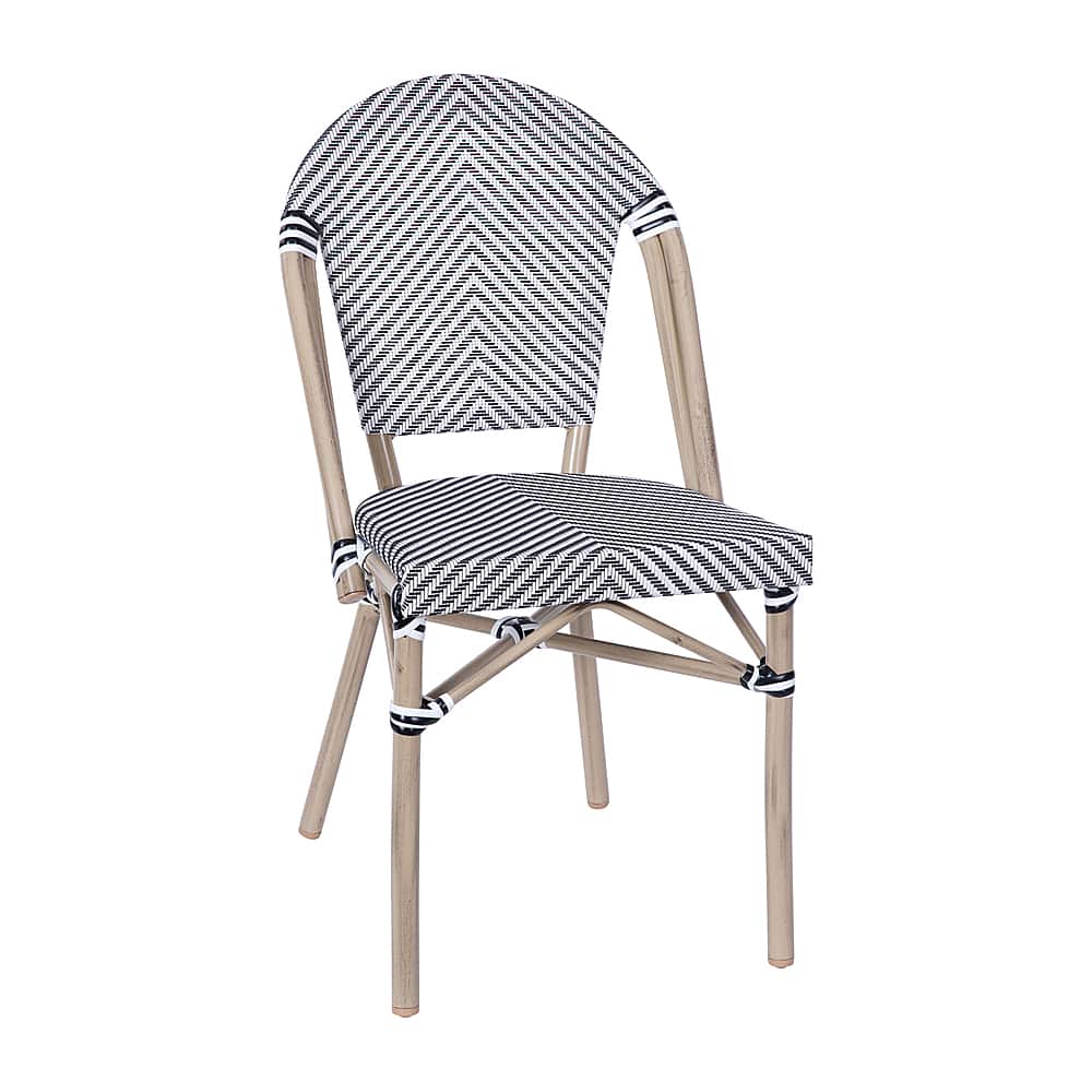 Alamont Home - Marseille All-Weather Commercial Paris Chair with Light Natural Aluminum Frame - Black & White/Light Natural Frame - Front_Zoom