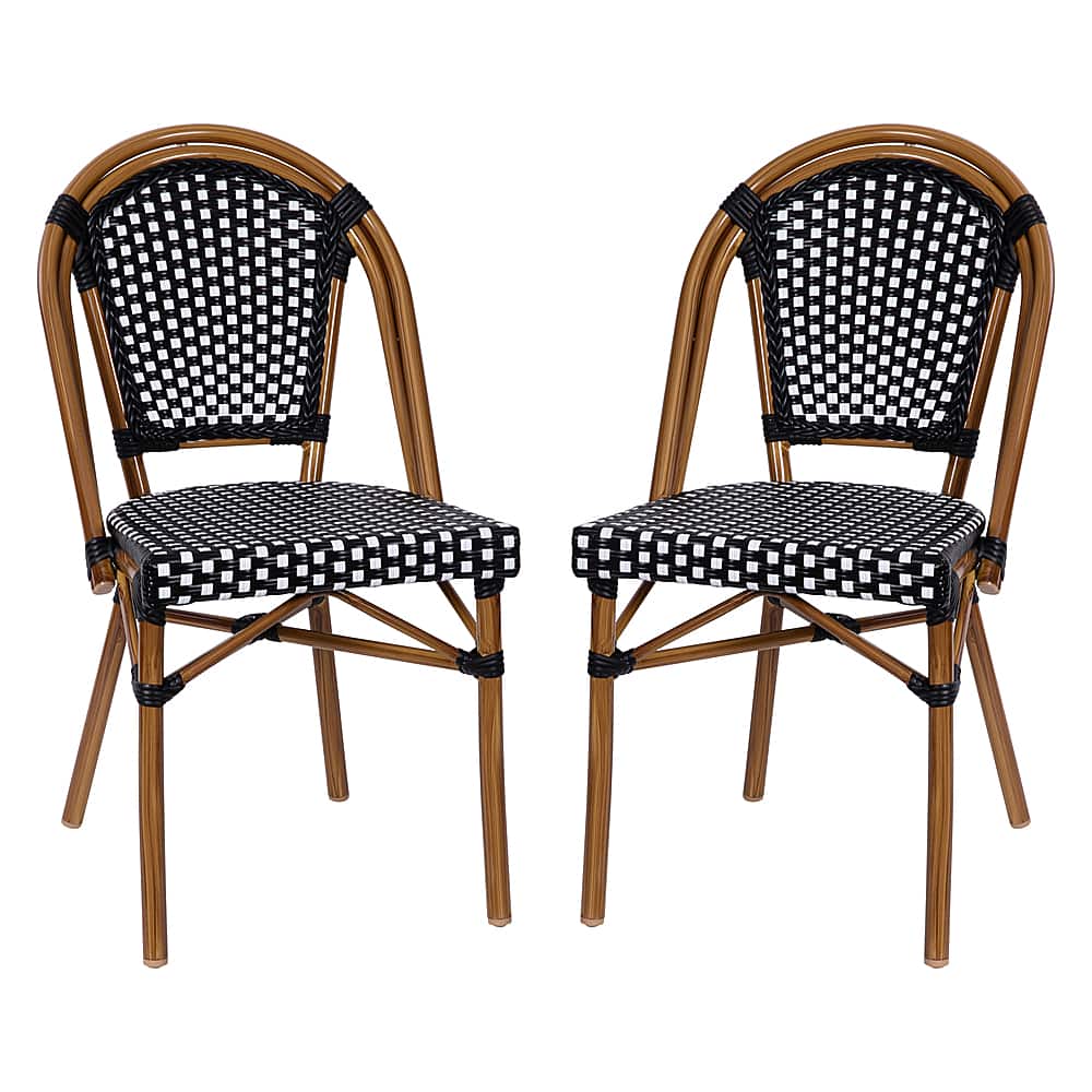 Alamont Home - Bordeaux 2 Pack All-Weather Commercial Paris Chairs with Bamboo Print Frame - Black & White/Natural Frame - Front_Zoom