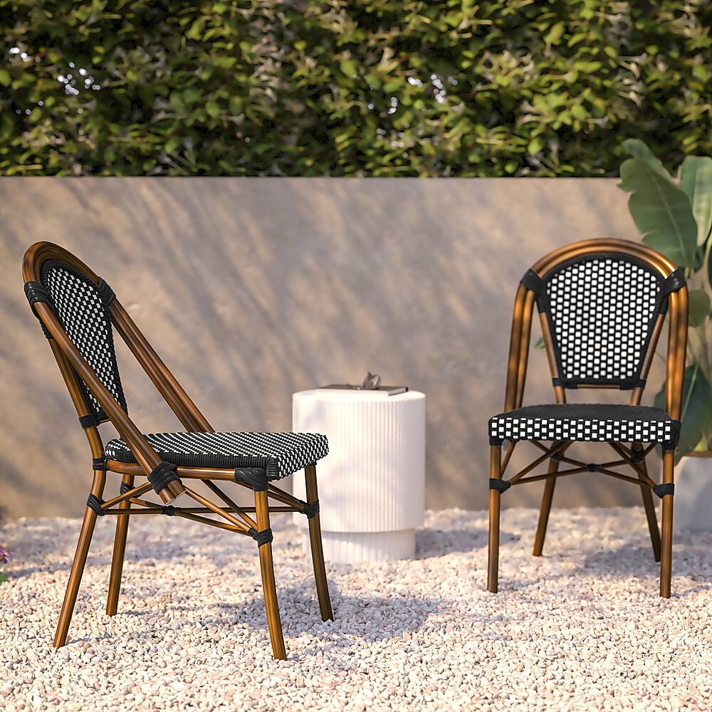 Alt View 15. Alamont Home - Bordeaux 2 Pack All-Weather Commercial Paris Chairs with Bamboo Print Frame - Black & White/Natural Frame.