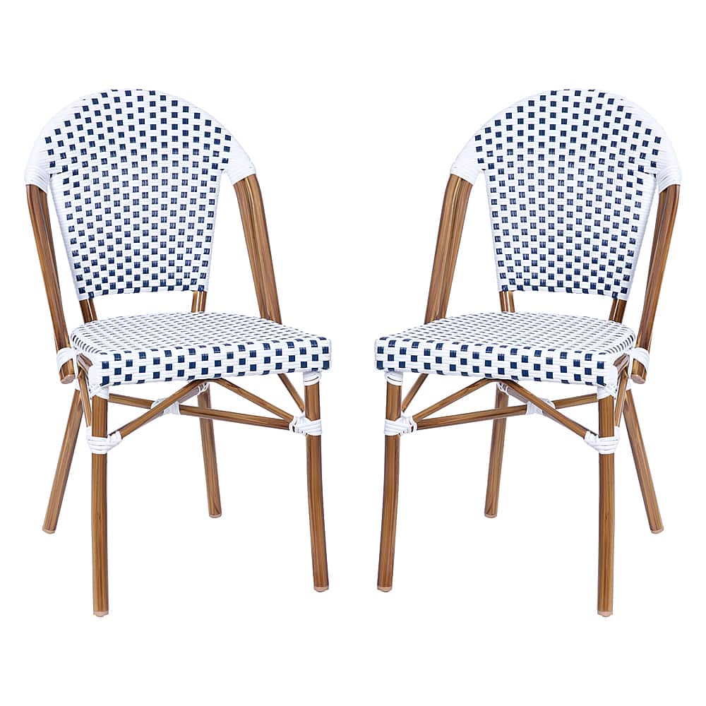 Front. Alamont Home - Lourdes 2 Pack All-Weather Commercial Paris Chairs with Bamboo Print Frame - White & Gray/Natural Frame.
